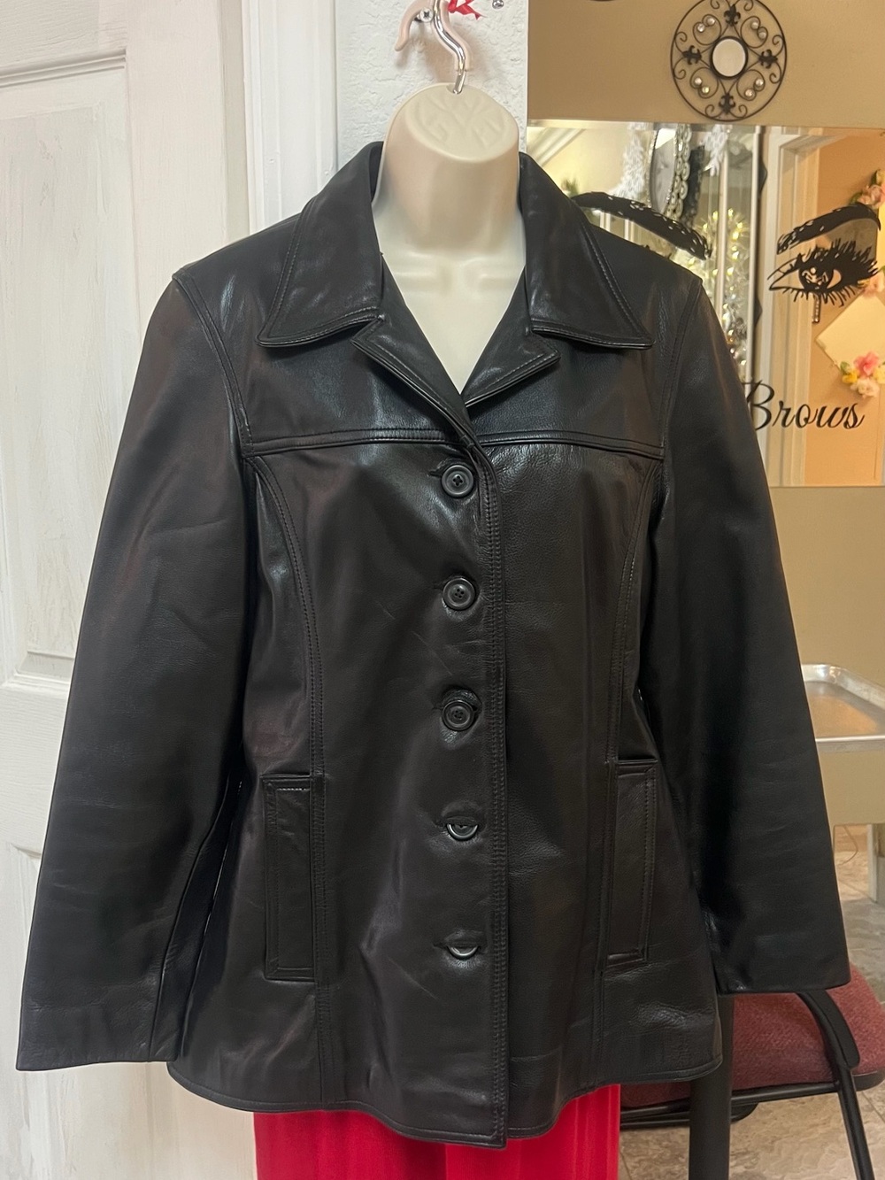 Classic Black Leather Jacket - Women. SZ M. Good condition.